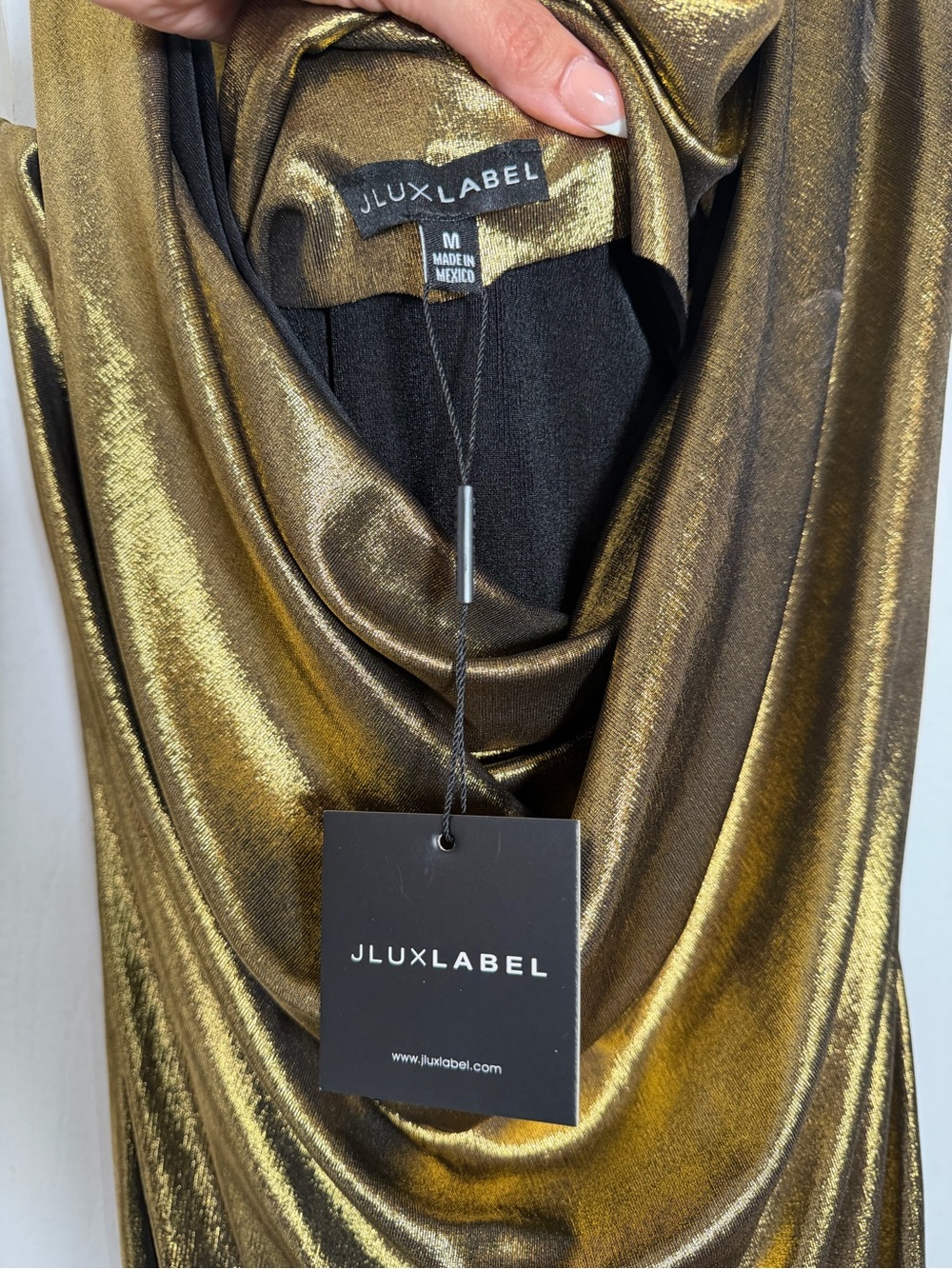 JLUXLABEL Metallic Gold Cowl Neck Maxi Dress - Picture 2 of 4